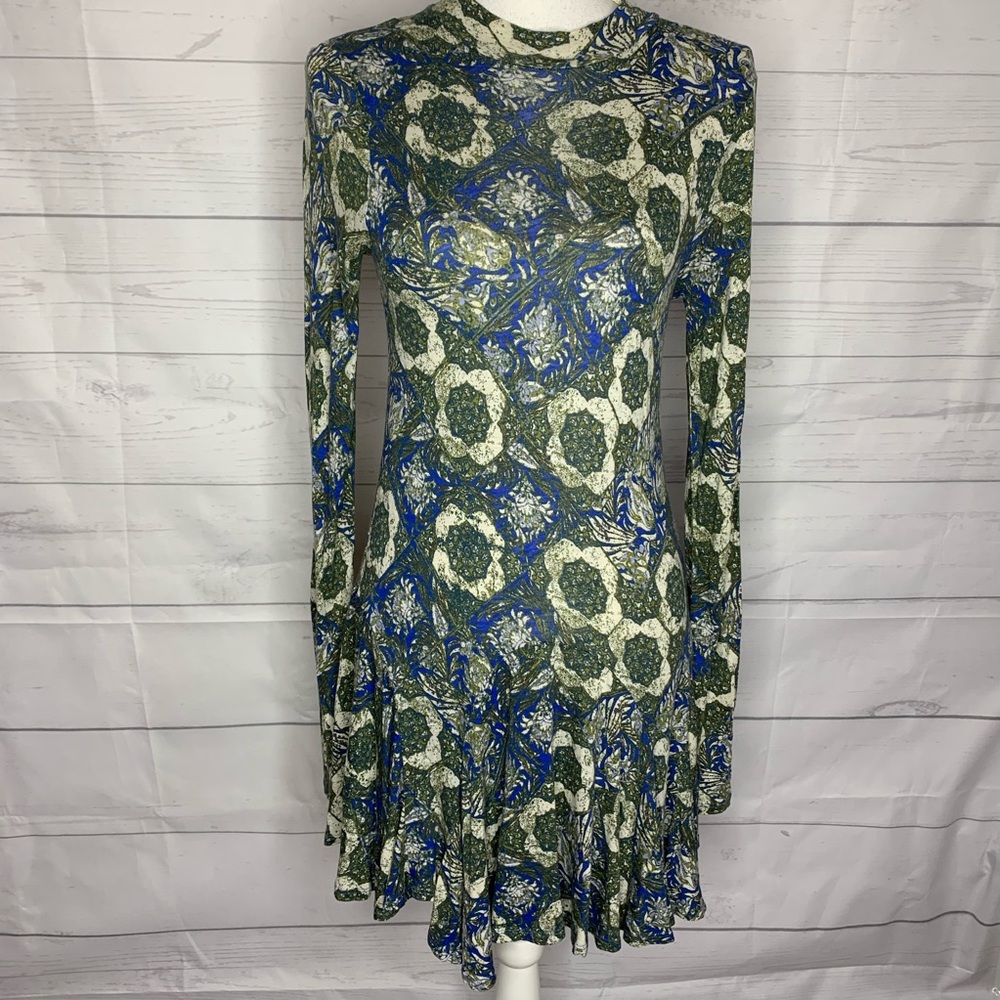 Free People green floral skater dress size medium